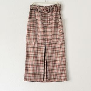 NWT Zara Check Plaid Belted Midi Skirt